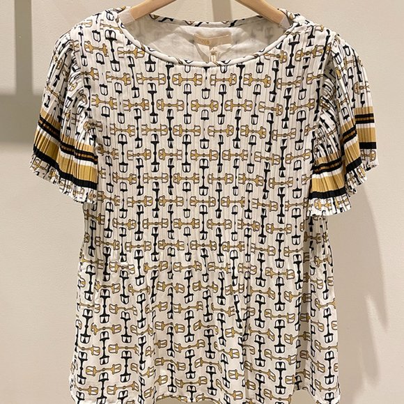 NWT Maje WHITE/BLACK Pleated Tunic With Preppy Print SZ 2 - Picture 1 of 9